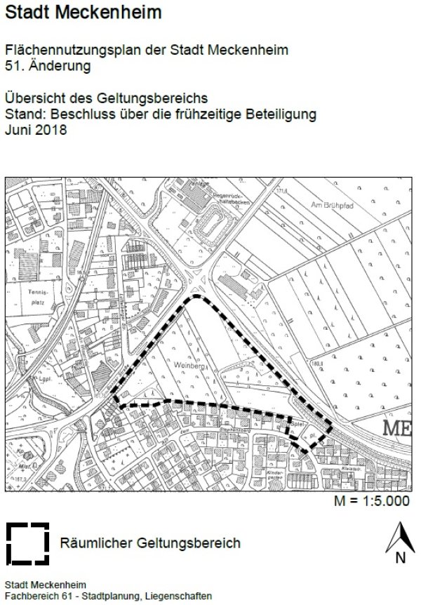 Grafik zeigt die 51. Änderung des Flächennutzungsplanes der Stadt Meckenheim.
