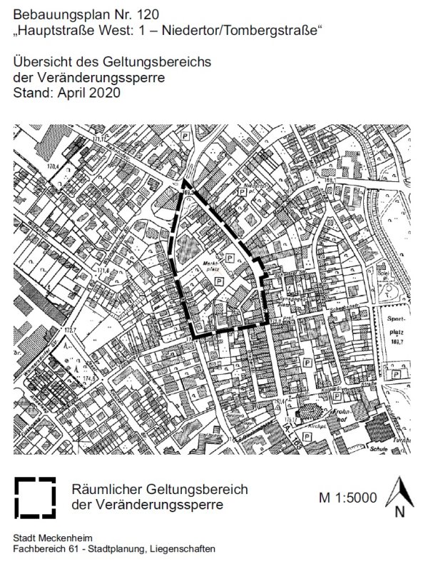 Grafik zeigt den Bebauungsplan Nr 120 Hauptstraße West: 1 - Niedertor/Tombergstraße.