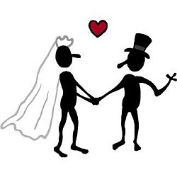 Logo zeigt ein verliebtes Hochzeitspaar, über dem ein rotes Herz schwebt