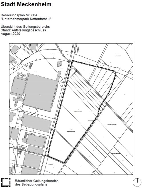 Grafik zeigt den Bebauungsplan Nr 80a Unternehmerpark Kottenforst II, Stand Aufstellungsbeschluss.