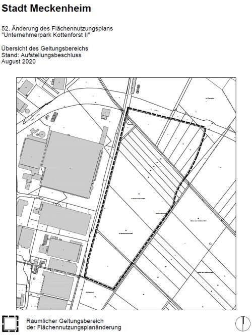 Grafik zeigt die 52. Änderung des Flächennutzungsplans Unternehmerpark Kottenforst II, Stand Aufstellungsbeschluss.